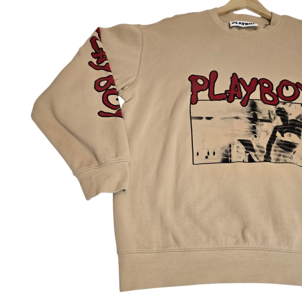 Playboy by PacSun Logo Sweatshirt, Tan Long Sleeve, Size XL, Pre-owned-Excellent - Picture 3 of 12
